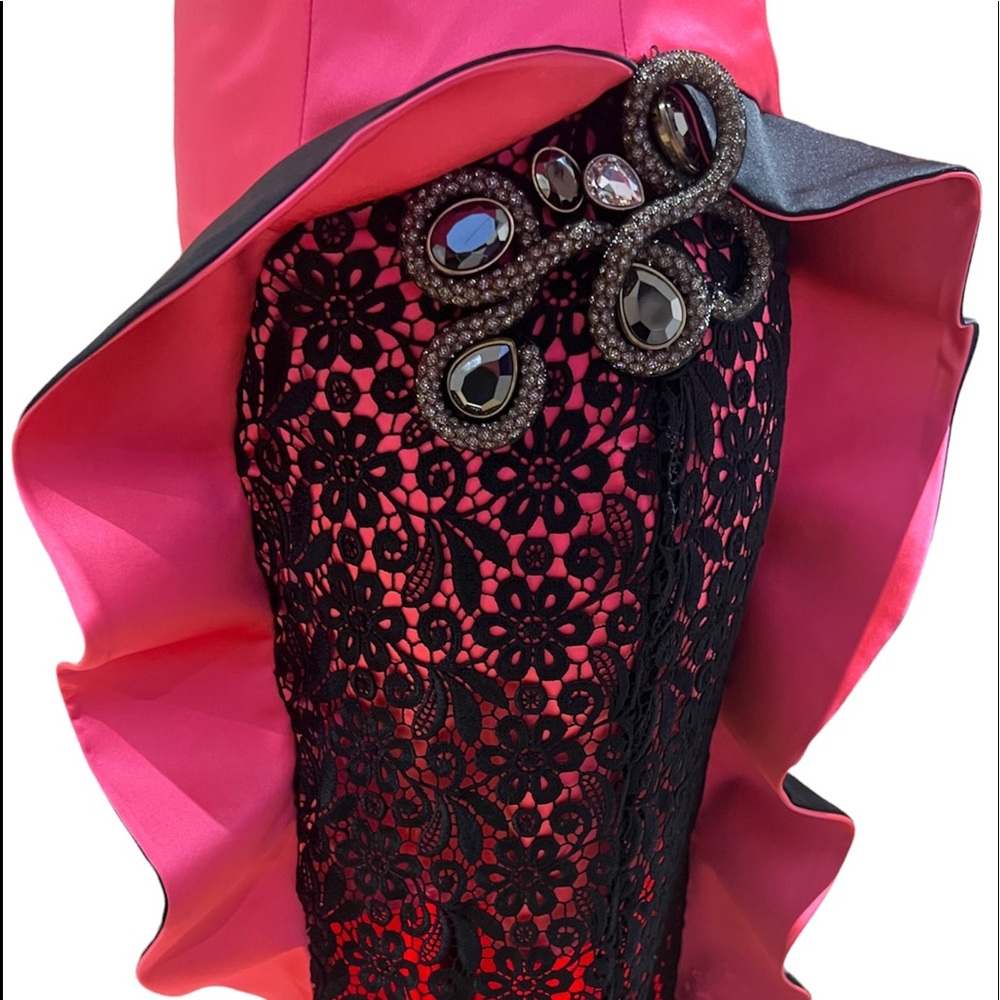 COPY - Vintage Pink Black Lace Jeweled Dress